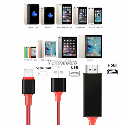 Red HDMI Mirroring Cable HDTV TV Adapter For iPhone 12 mini/12 Pro/12 Pro Max/12