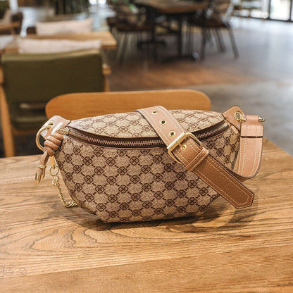 Shoulder Bag Luxury Crossbody Sling Chain Strap Leather Plaid Chest Belt Handbag