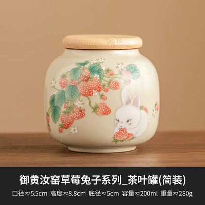 Ru Kiln Strawberry Tea Box Organizer Storage Tank Containers Tea Caddy