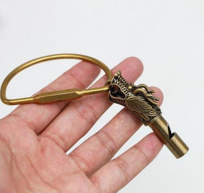 Chinese Collection archaize brass dragon head whistle key ring