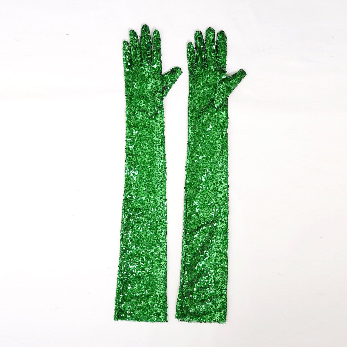 Women Gloves Vintage Shiny Sequin Finger Elbow Length Long Mittens Opera Costume