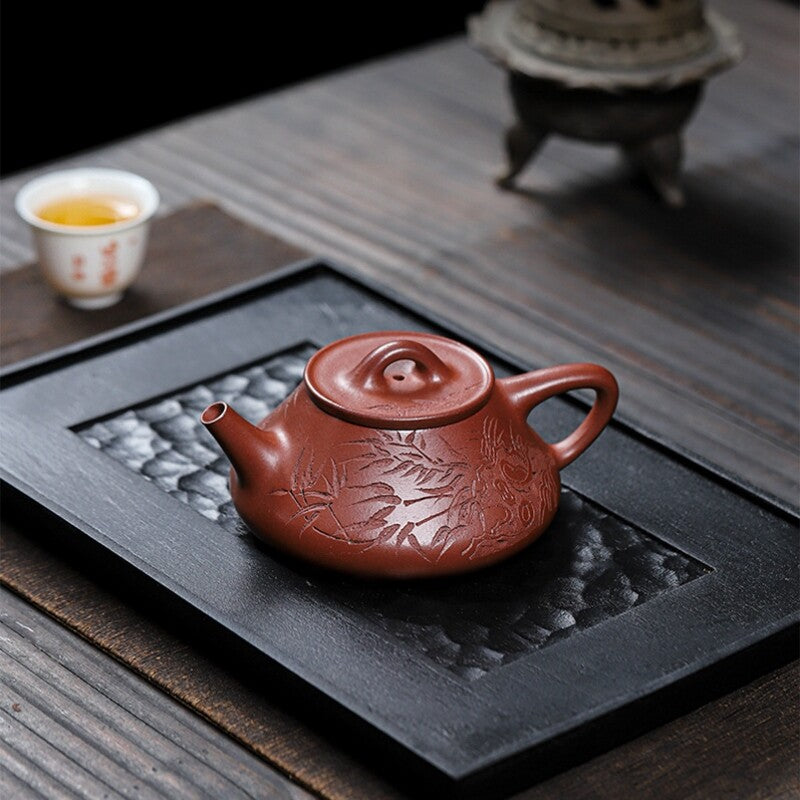Full Handmade Tea Pot Bamboo Carved Marked Pot Real Yixing Zisha Dahongpao Clay