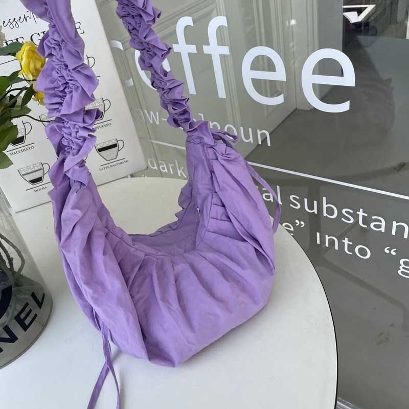 Drawstring Strap Shoulder Bag Pleated Handbags Large Cloth Totes Underarm Bags