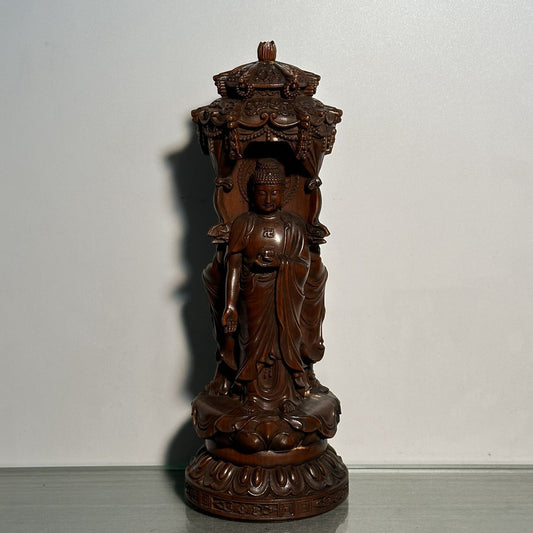 Vintage Chinese Antique Wooden Carving Three Sides Buddha Statue Wood Home Decor