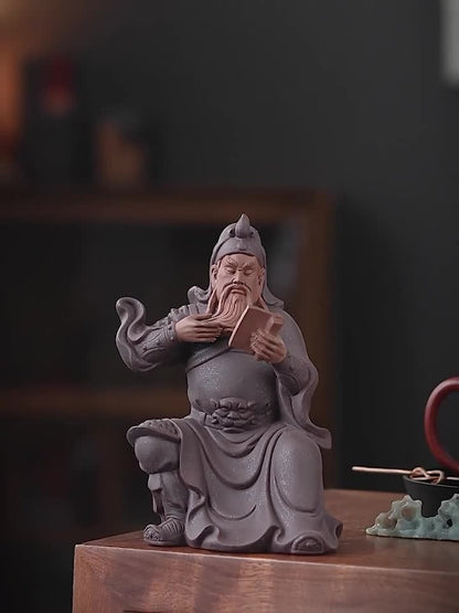 Purple Clay Tea Pet Guan Gong’s Night Reading Study Room Decoration Ornament