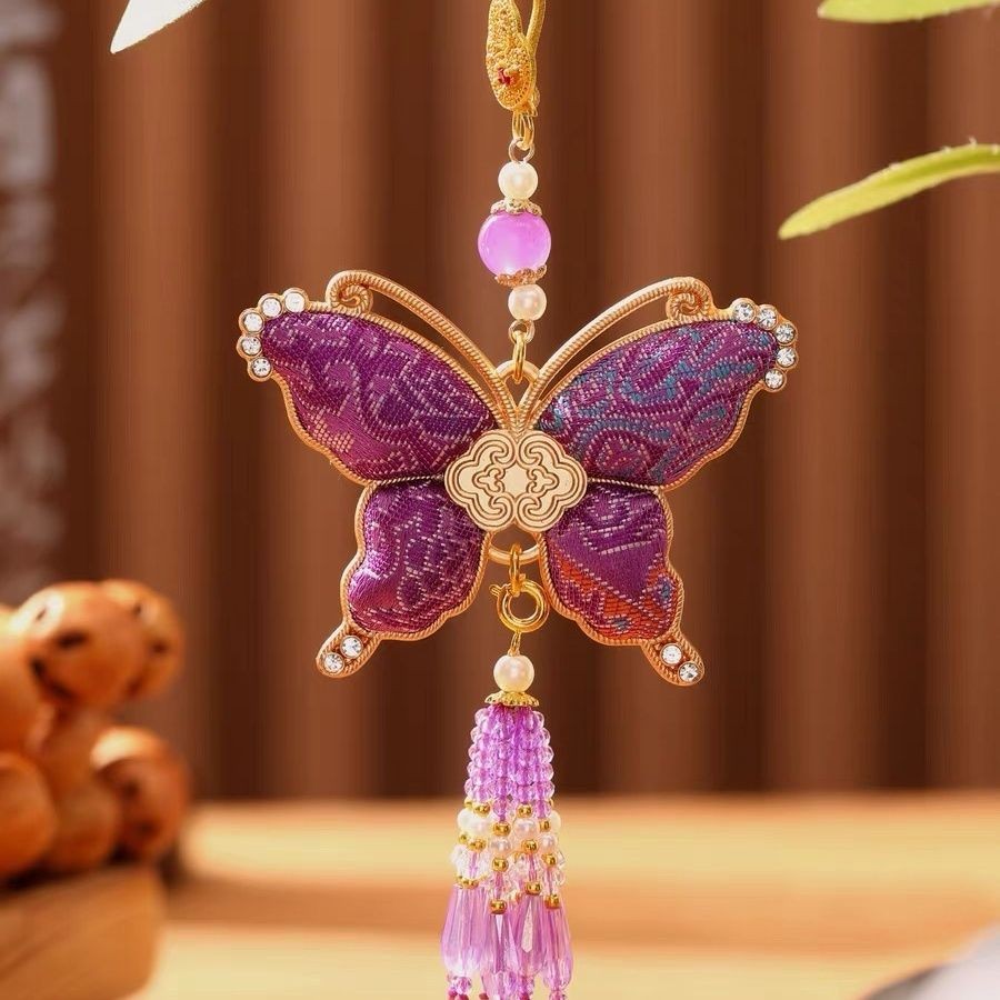 New Chinese Song Jin Handmade Butterfly Tassel Crystal Bag Charm