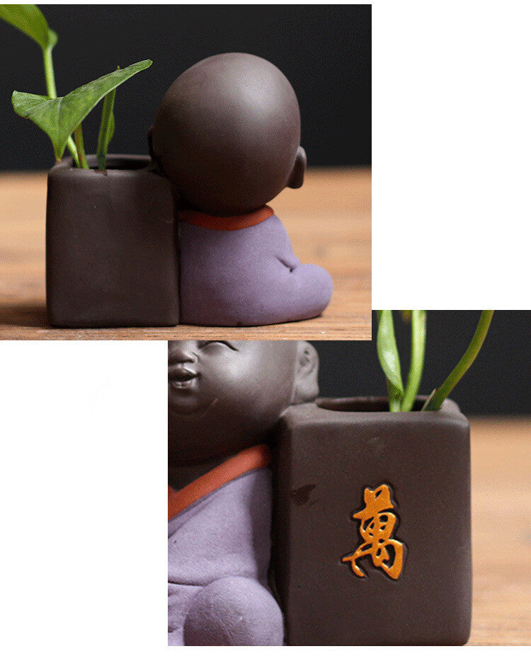 Chinese Family Yixing Purple Clay Monk Tea Pet Vase House Decor Kung Fu Tea Set