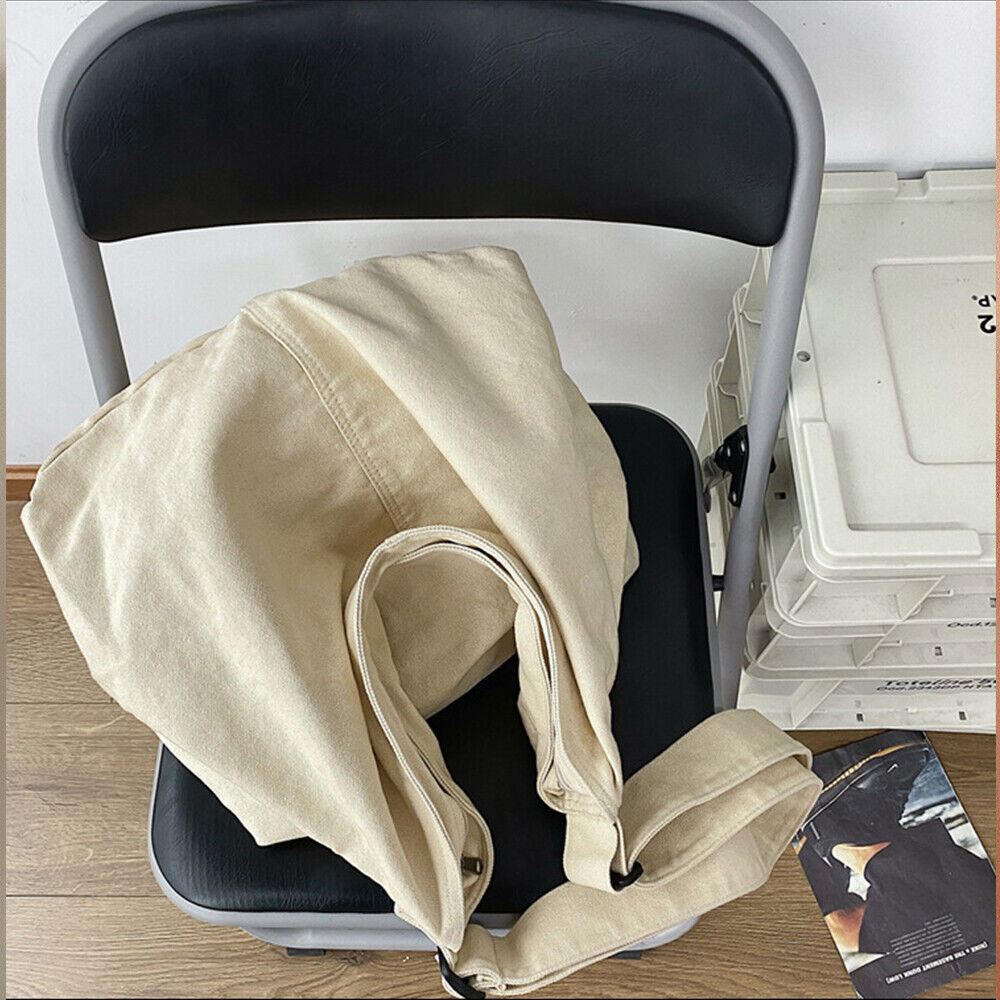 Solid Color Messenger Bag Washable Canvas Shoulder Bag Canvas Tote Bag 1PCS