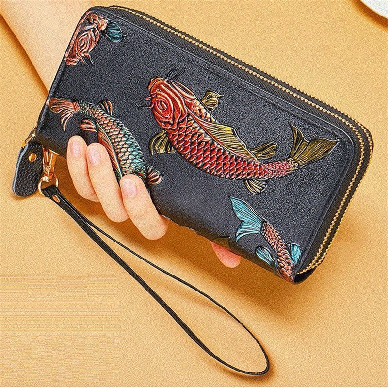 Double Zipper Leather Wallets Purse RFID Large Clutch Money Bags 10*2.5*19.2 CM