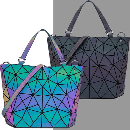 Luminous Bag Reflective Geometric Purse Shoulder Bag Plain Bucket Handbags Hasp