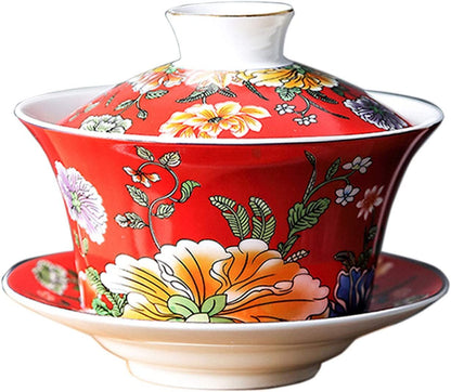 Kung Fu Tea Cup and Saucer with Lid Chinese Traditional Gaiwan Sancai Tea Bowl