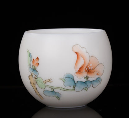 Mutton Fat Jade Porcelain Cup 150ml Handpainted Master Tea Cup Under Glaze Lotus