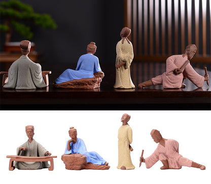 4pcs Yixing Zisha Purple Clay Pottery Handmade Tea Pet Posture On Tea Table Set