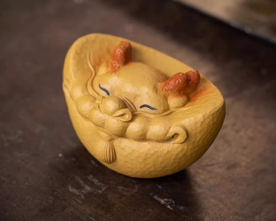 chinese yixing zisha tea pet dragon decoration yellow DuanClay Yuan Bao Long