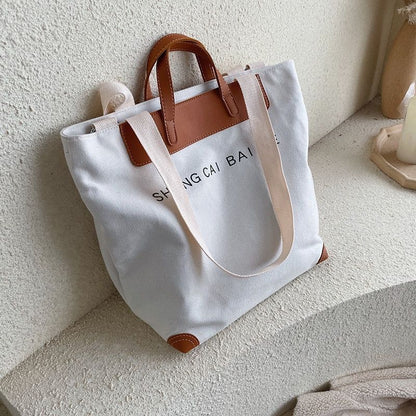 Canvas Handbag Shoulder Crossbody Bag Large Leather Shopper Bag 41*35*17CM Pouch