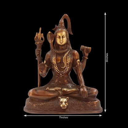 Hindu God Lord Brass Shiva Shiv Sitting with Trishul Idol Statute Figurine
