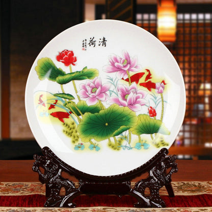 Jingdezhen Ceramic Lotus Decorative Plate 25cm 10.0 inch Chinese Room Craft -
