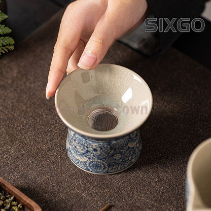 Ru Kiln Fair Filter Tea Filter Blue and White Tea Strainer Ceramic Tea Set