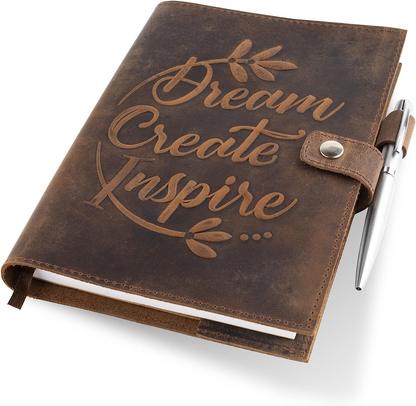 Hand Crafted Leather Bound Journal Refillable Notebook Inspirational with Pen