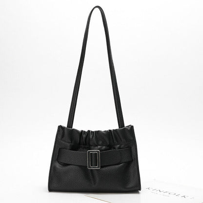 Real Leather Oversize Buckle Scrunchy Ruched Clutch Shoulder bag Crossbody Purse