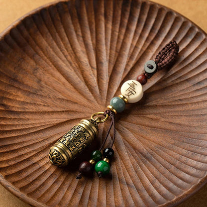 Brass Six Words Mantra Buddha Box Sutra Pendant Buddhist Car Keychain Handmade