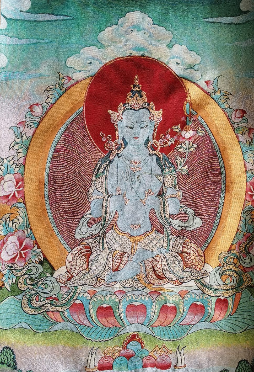 36"Tibet Tibetan Cloth Silk Buddhism Akasagarbha Bodhisattva Tangka ThangkaMural