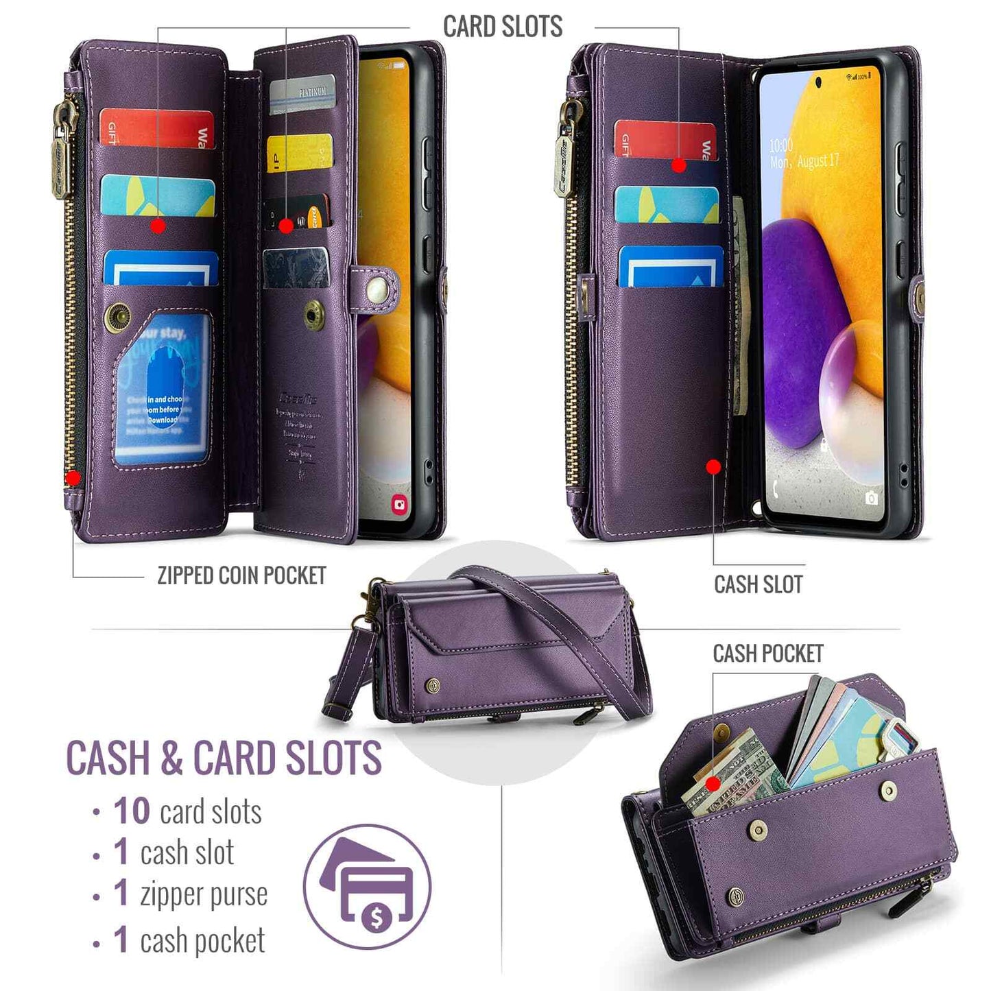 Crossbody for Samsung Galaxy A15 A25 A32 A33 A35 A55 A72 Case Wallet Card Holder