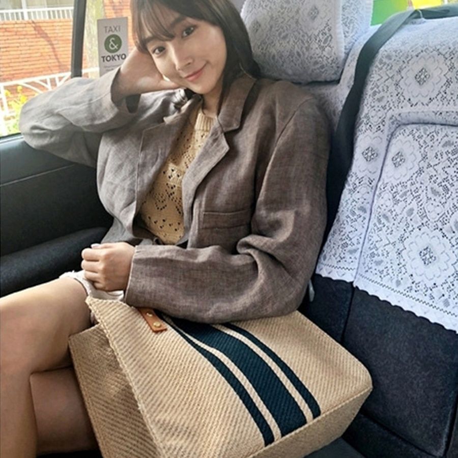 Fashionable Large Handbag Vintage Striped Portable Business Women Briefcase 33CM