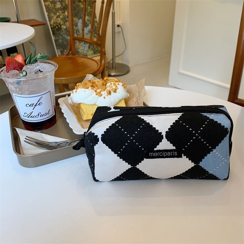 Retro Corduroy Cosmetic Bag Plaid Canvas Leopard Print Storage Purse S/M/L 1 PC