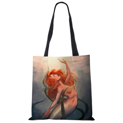 Mermaid Print Shoulder Bag Women Shopping Reusable Bags Large Travel Beach Bags