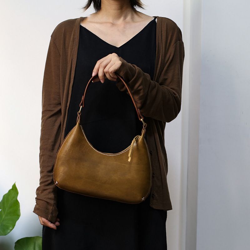 Shoulder Bag Cowhide Solid Color Leisure Handbags Underarm Polyester Zipper 1 PC