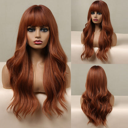 Long Wavy Wigs with Bangs Cosplay Party Synthetic Hair Wigs for Black Women