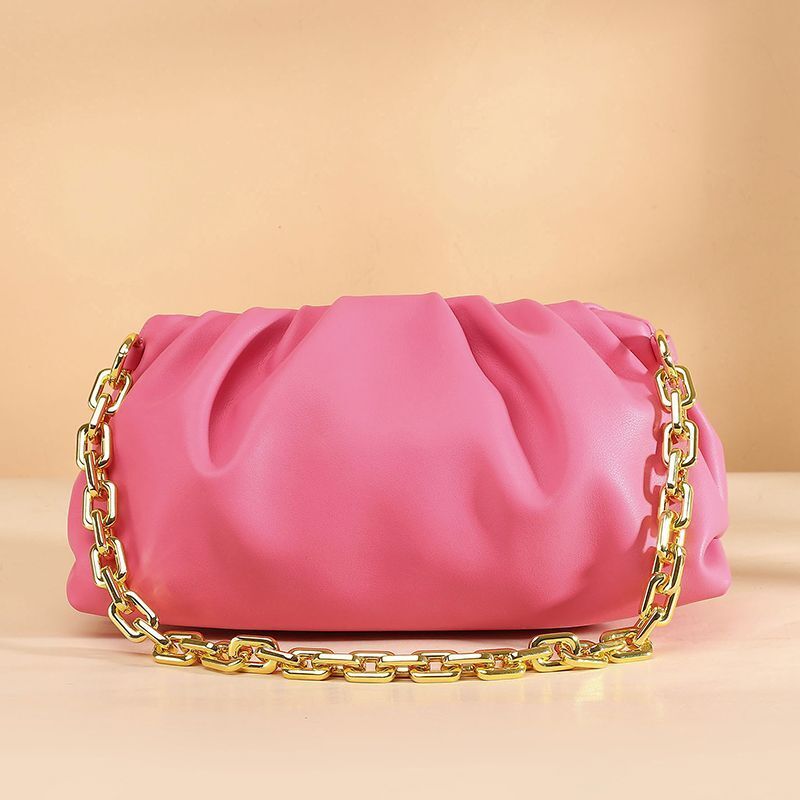 Genuine Cow Leather Handbag Thick Thin Chain Cloud Dumplings Clutch Shoulder Bag