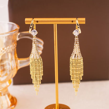 Glamorous Sparkling Tassel Dangle Earrings - Paved with Radiant Zirconia
