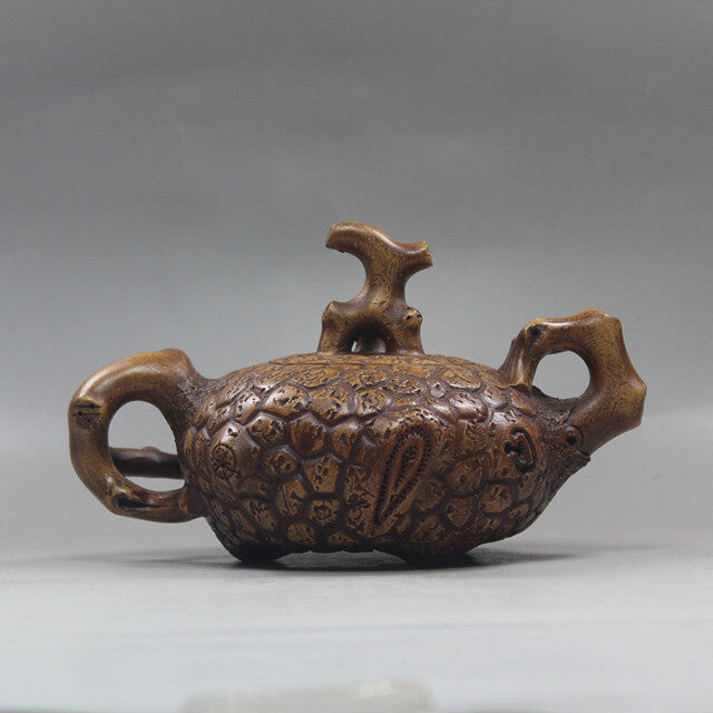 6.2”Chinese Yixing Zisha Pottery Old Duan Clay Handmade Peach Tree Stump Teapot