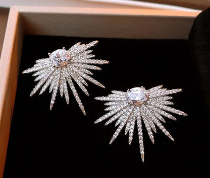 Starburst Crystal Silver Stud Earrings Spike Earrings New Luxury High Quality