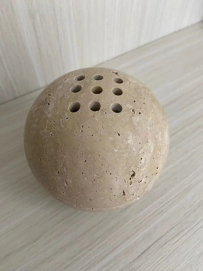 Incense Burner Holder 9 Holes Natural Marble Cave Stone Round Table Decor 10.5cm
