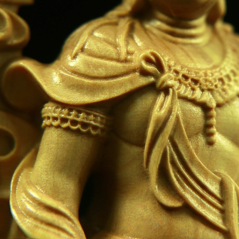 Modern Solid Wood Water Moon Guanyin Statue Finely Carved Buddha Statues
