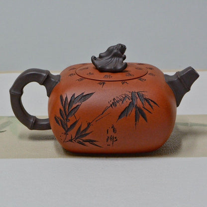 Yixing Zisha Teapot 370cc Handmade Qing Shui Ni Bamboo Kung Fu Tea Pot Gift Box