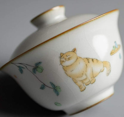 150ml Creativity Ceramic Gaiwan Filters Cat Pattern Tureen Tea Set Tea Cup Bowl