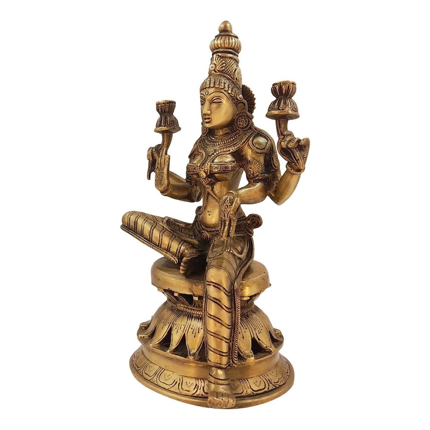 Hindu God Brass Goddess Sitting Laxmi Ji Idol Figurine Statue For Home Decor