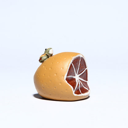 Chinese Yixing Zisha Pottery Duan Clay Lovable Orange Animal Frog Tea Pet Statue