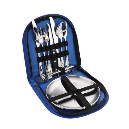 Camping Tableware Set Stainless Steel 10/19Pcs Picnic Cutlery Set W/ Storage Bag