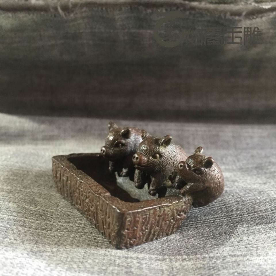 Purple Copper Three Small Pig Ornaments Pig Trough Tea Pet Solid