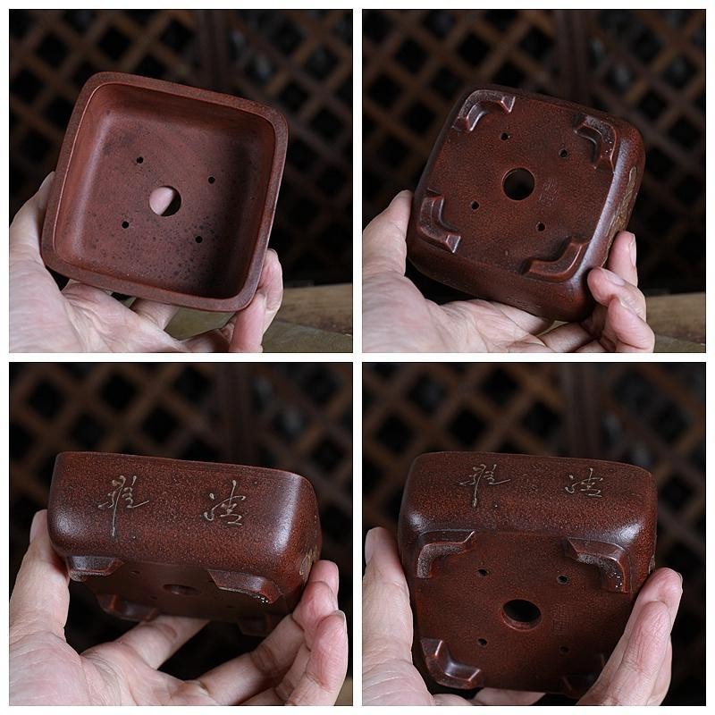 Zisha Flower Pot Round Square Mud Painting 8.8cm Succulent Pot