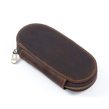 Pencil Case Zipper Leather Bag 3 Pens Capacity Student Stationery Storage Holder