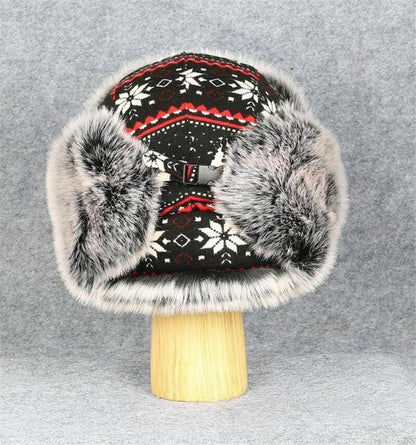 thick knitted cap windproof winter warm hat printed snowflake pattern earmuff