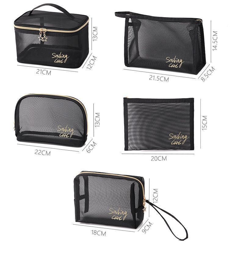 Mesh Cosmetic Bag Makeup Black Zipper Pouch Traveling Storage Toiletry Bags 1 PC