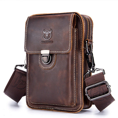 Men Genuine Leather Small Chest Shoulder Bag Waist Packs Phone Pouch