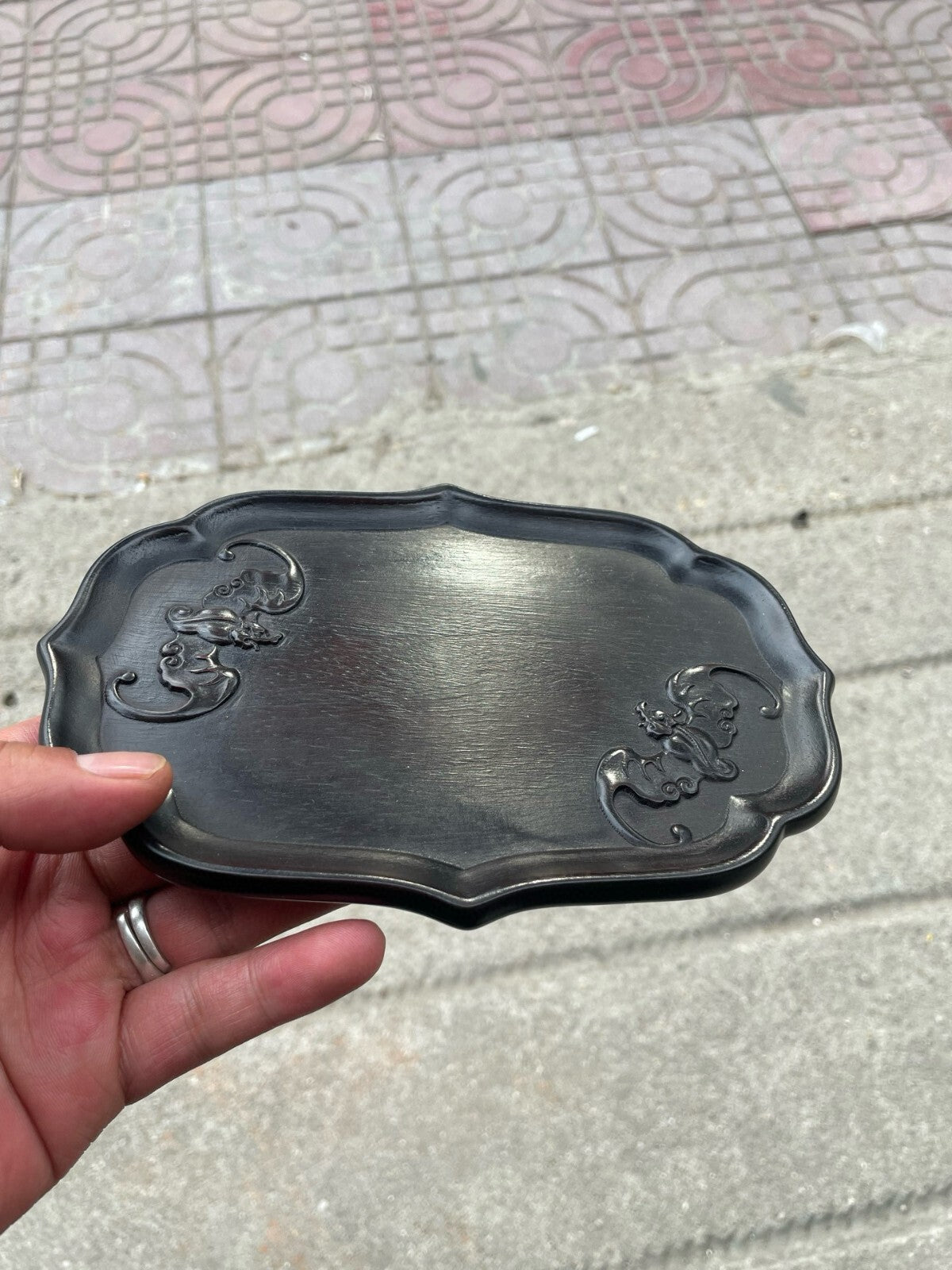 Exquisite Hand-carved Chinese Rosewood Bat Pattern Tea Tray